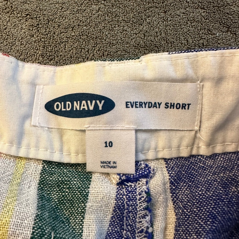 Old Navy Everyday Short Womens 10 Linen Blend Striped Multi Color Casual Summer - Picture 2 of 7